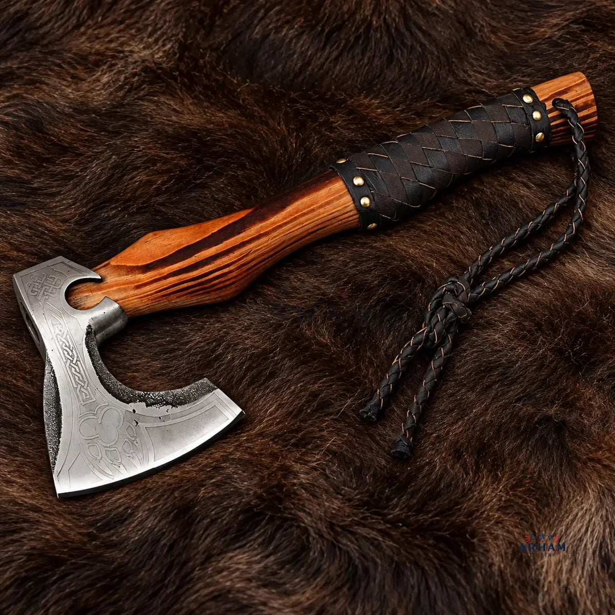 Ashwood Hrafn Hand-Forged Viking Axe – Carbon Steel & Ash Wood Arham Cutlery