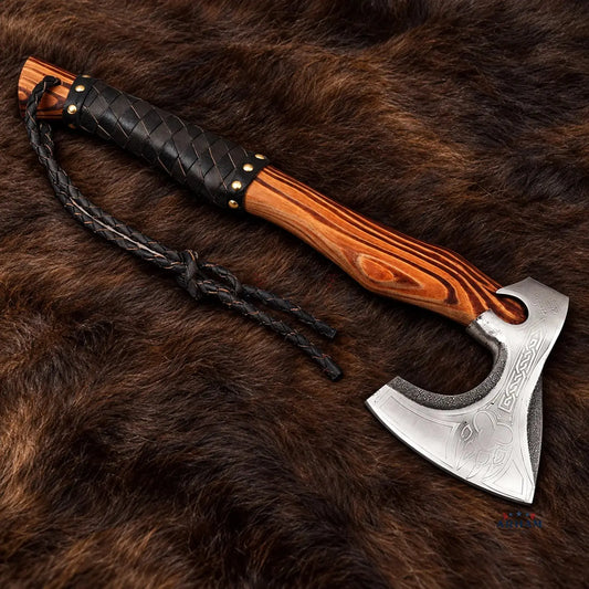 Ashwood Hrafn Hand-Forged Viking Axe – Carbon Steel & Ash Wood Arham Cutlery