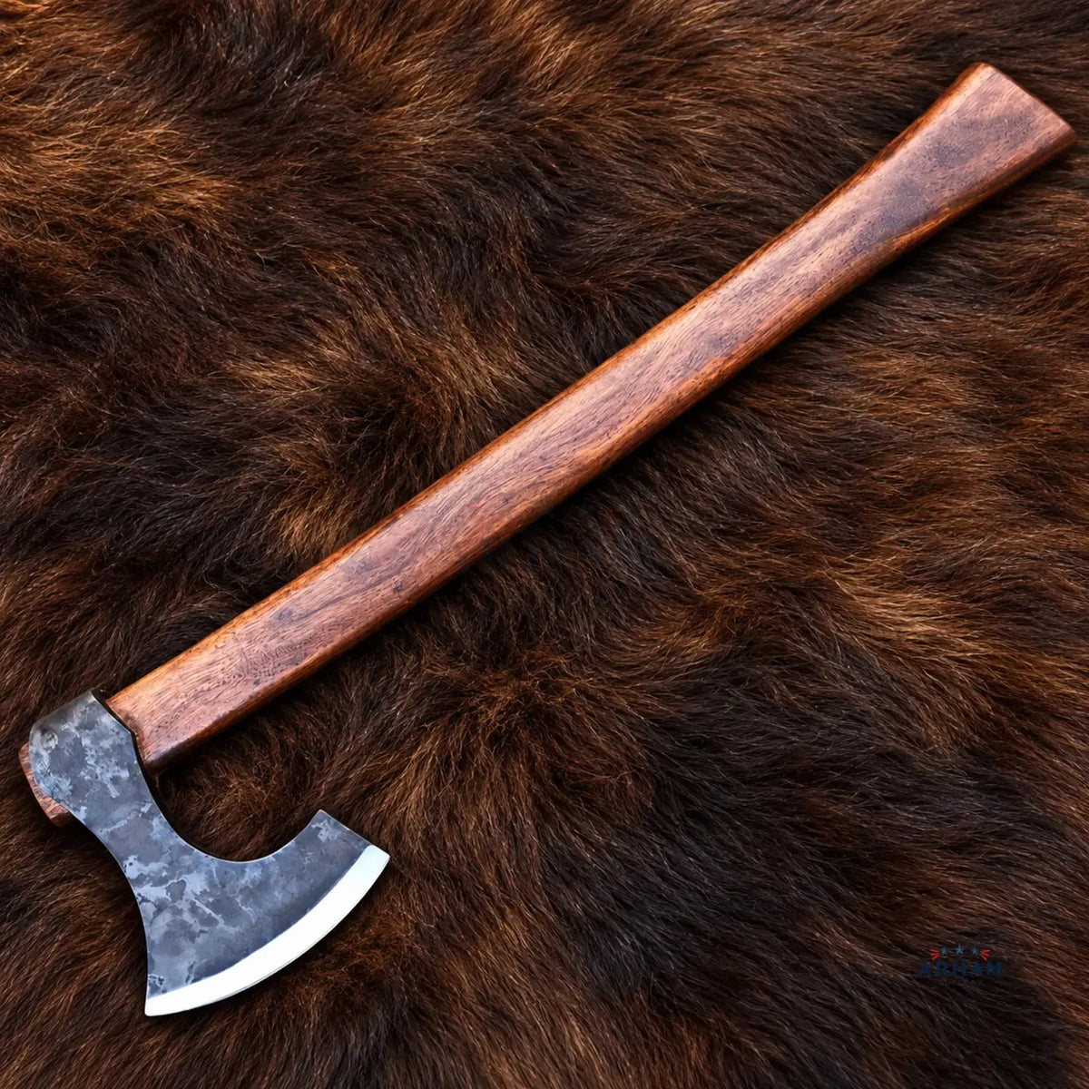 Rosewood Norsecrest Hand-Forged Viking Axe – Carbon Steel & Rosewood Handle Arham Cutlery