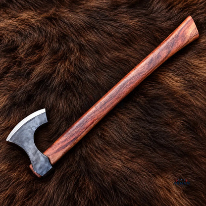 Rosewood Norsecrest Hand-Forged Viking Axe – Carbon Steel & Rosewood Handle Arham Cutlery