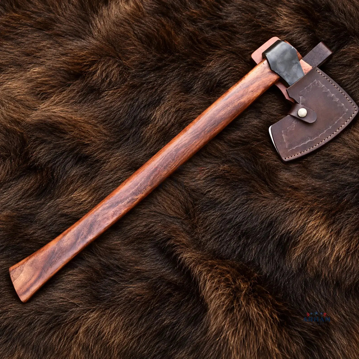 Rosewood Norsecrest Hand-Forged Viking Axe – Carbon Steel & Rosewood Handle Arham Cutlery