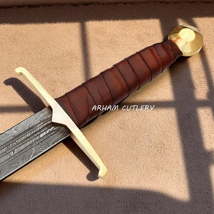 Damascus Berserker Sword with Leather Sheath