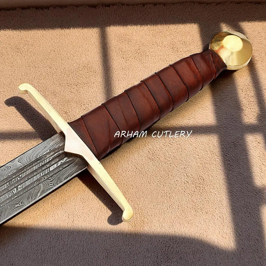 Damascus Berserker Sword with Leather Sheath