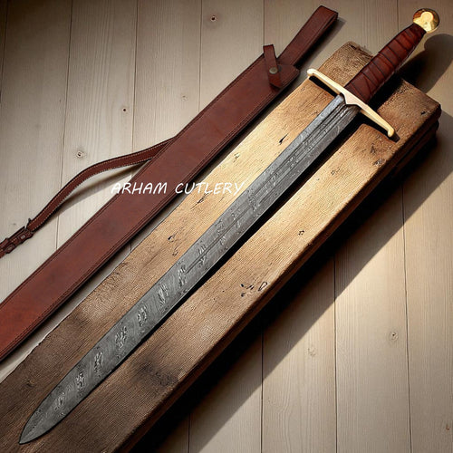 Damascus Berserker Sword with Leather Sheath