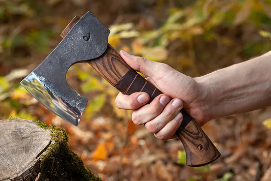Mini Scandinavian Bearded Hatchet – Handmade 1066 Carbon Steel Viking Camp Axe with Leather Cover Arham Cutlery