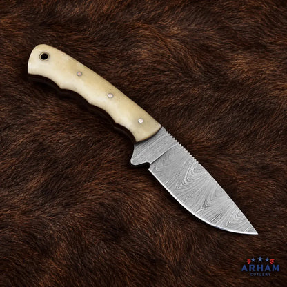 Bone Archcrest™ Damascus Hunting Knife – Natural Bone Handle Arham Cutlery