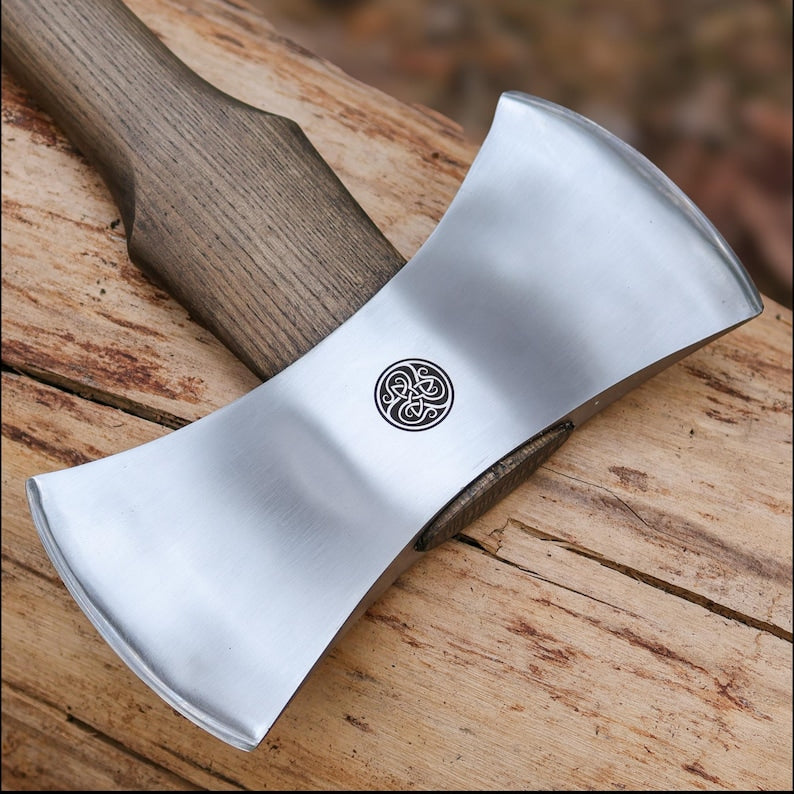 Custom Double Blade Viking Axe – Handmade Hardened Steel Warrior Hatchet with Ash Wood Shaft Arham Cutlery