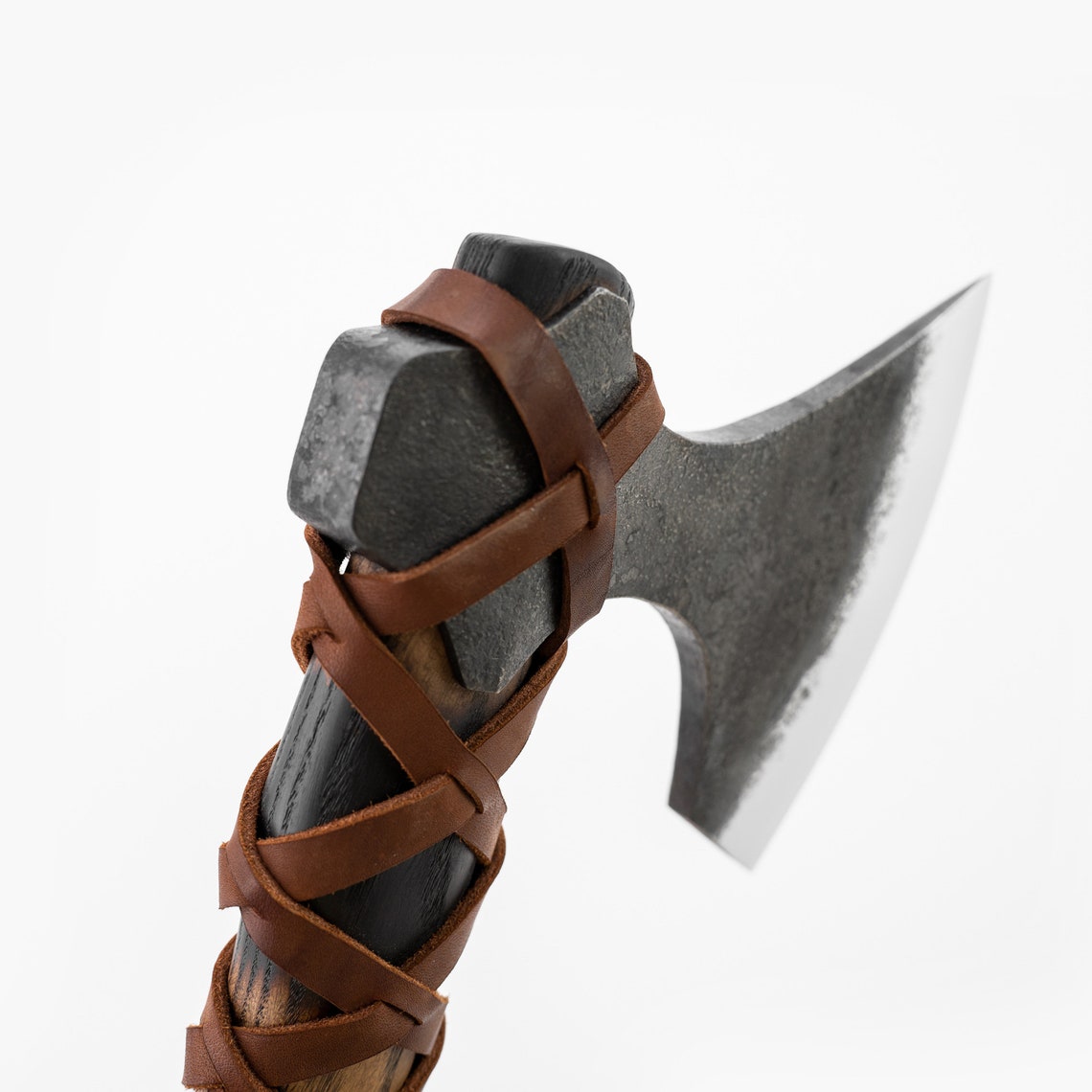 Nordic Raider Axe – Handmade Carbon Steel Forest Hatchet with Carved Ash Wood Handle Arham Cutlery