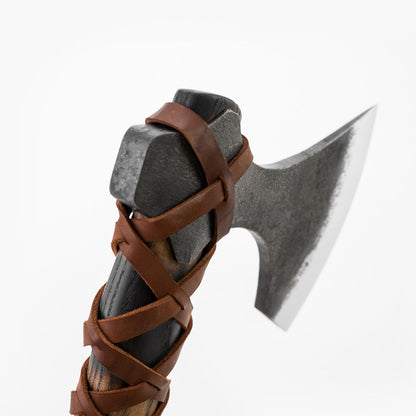 Nordic Raider Axe – Handmade Carbon Steel Forest Hatchet with Carved Ash Wood Handle Arham Cutlery