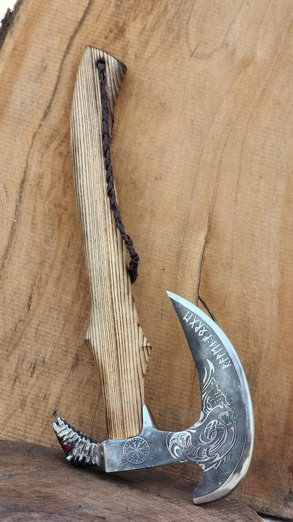 Hand-Forged Viking Raven Axe – 18.5" Norse Bearded Axe with Steel Hammer Face & Leather Sheath Arham Cutlery