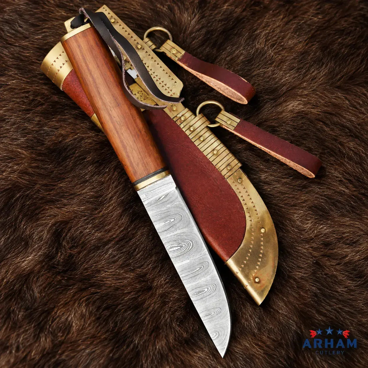 Norsewood Raven Viking Seax Knife – Damascus Steel & Wood Handle Arham Cutlery