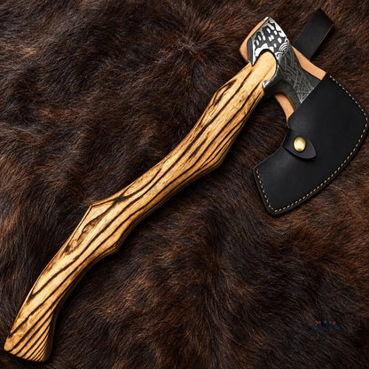 Ashwood Varangian Engraved Hand-Forged Viking Axe – Carbon Steel & Ash Wood Arham Cutlery