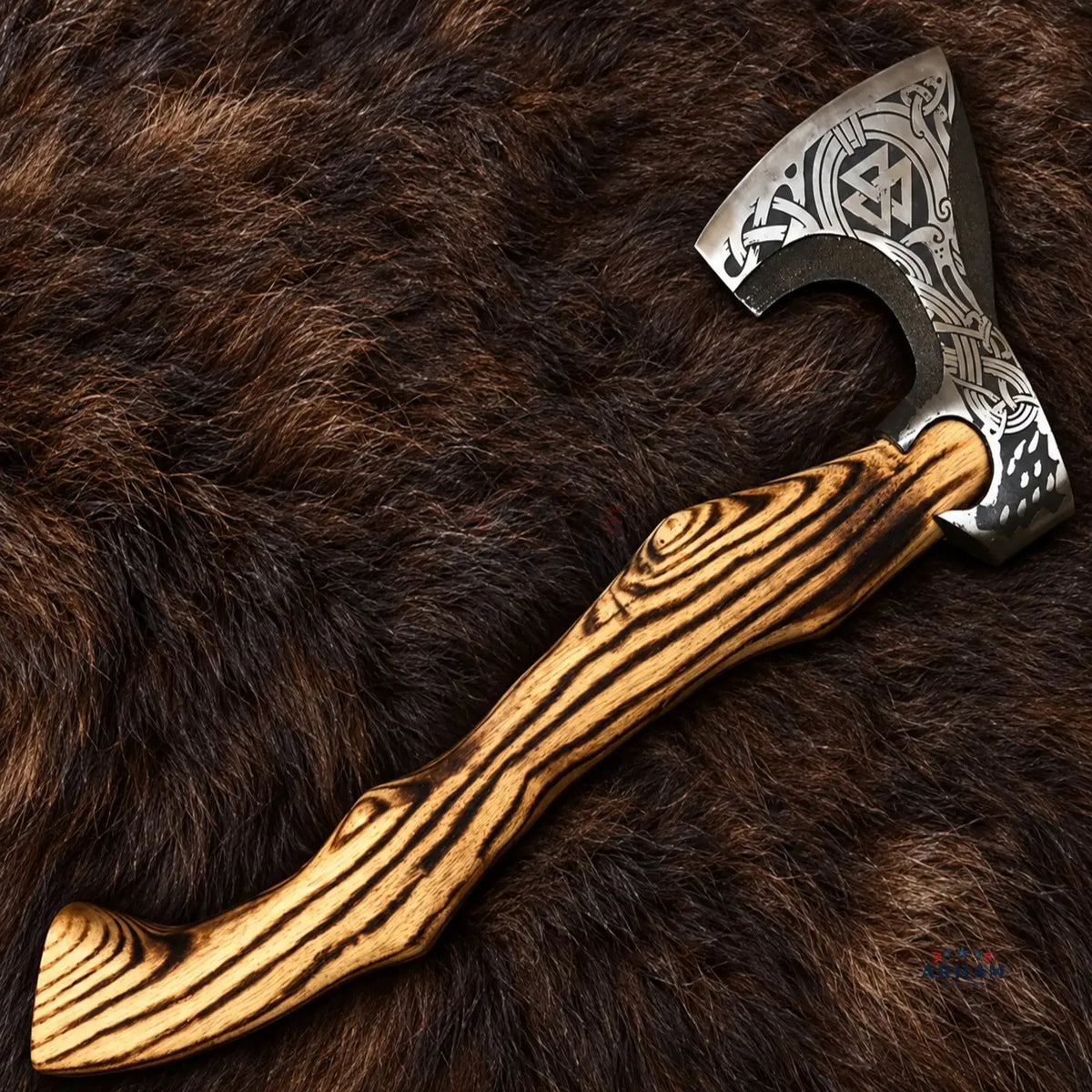 Ashwood Varangian Engraved Hand-Forged Viking Axe – Carbon Steel & Ash Wood Arham Cutlery