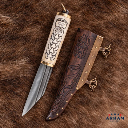 Norse Serpent Viking Seax Knife – Carbon Steel & Etched Bone Handle Arham Cutlery