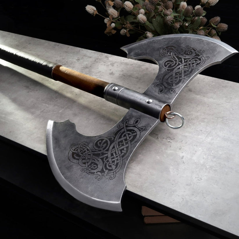 Jotungard Norse Double-Headed Axe – 36" Handmade Viking Battle Axe with Ash Wood Handle Arham Cutlery