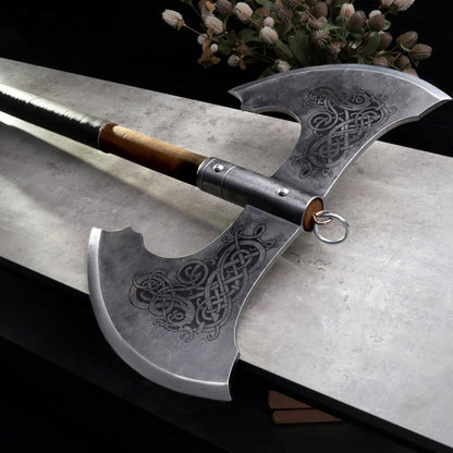 Jotungard Norse Double-Headed Axe – 36" Handmade Viking Battle Axe with Ash Wood Handle Arham Cutlery