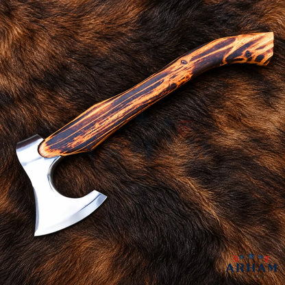 Ashwood Silvercrest™ Hand-Forged Viking Axe – Mirror-Polished Carbon Steel & Ash Wood Arham Cutlery