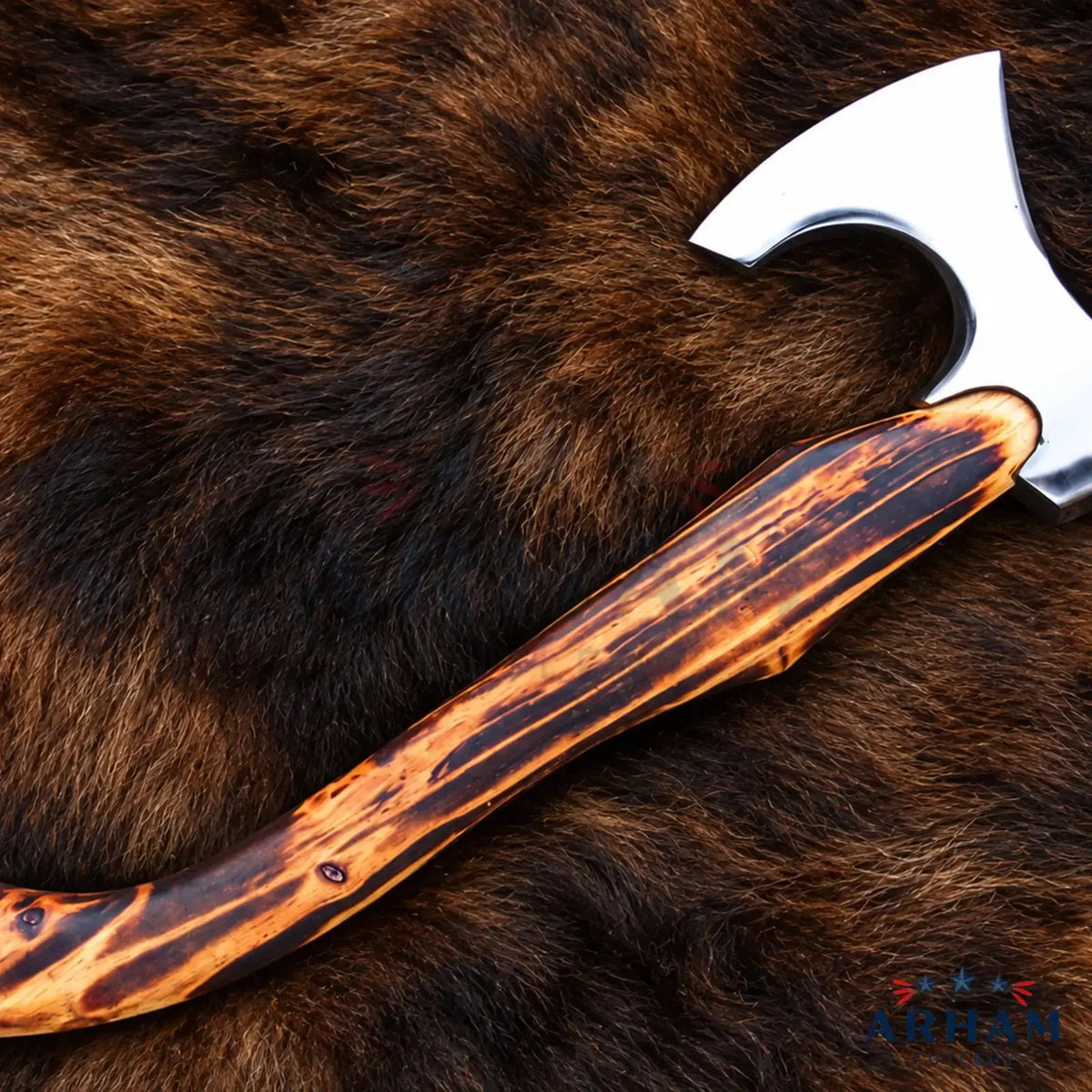 Ashwood Silvercrest™ Hand-Forged Viking Axe – Mirror-Polished Carbon Steel & Ash Wood Arham Cutlery