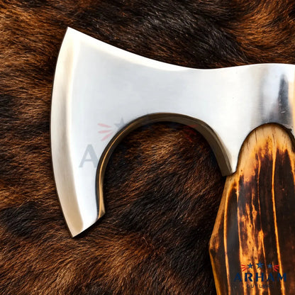 Ashwood Silvercrest™ Hand-Forged Viking Axe – Mirror-Polished Carbon Steel & Ash Wood Arham Cutlery