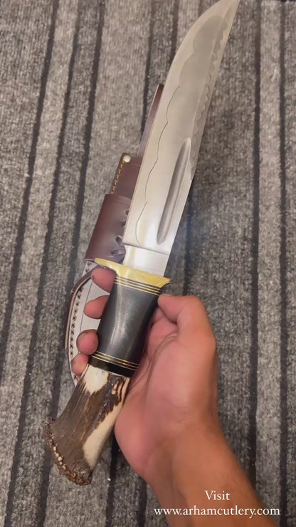 Stag Horn Hunter Handmade J2 Stainless Steel Knife with Brass Guard
