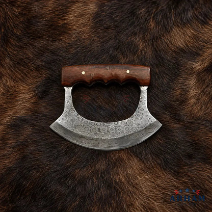 Rosecrest Ulu™ Handmade Damascus Ulu Knife with Rosewood Handle Arham Cutlery
