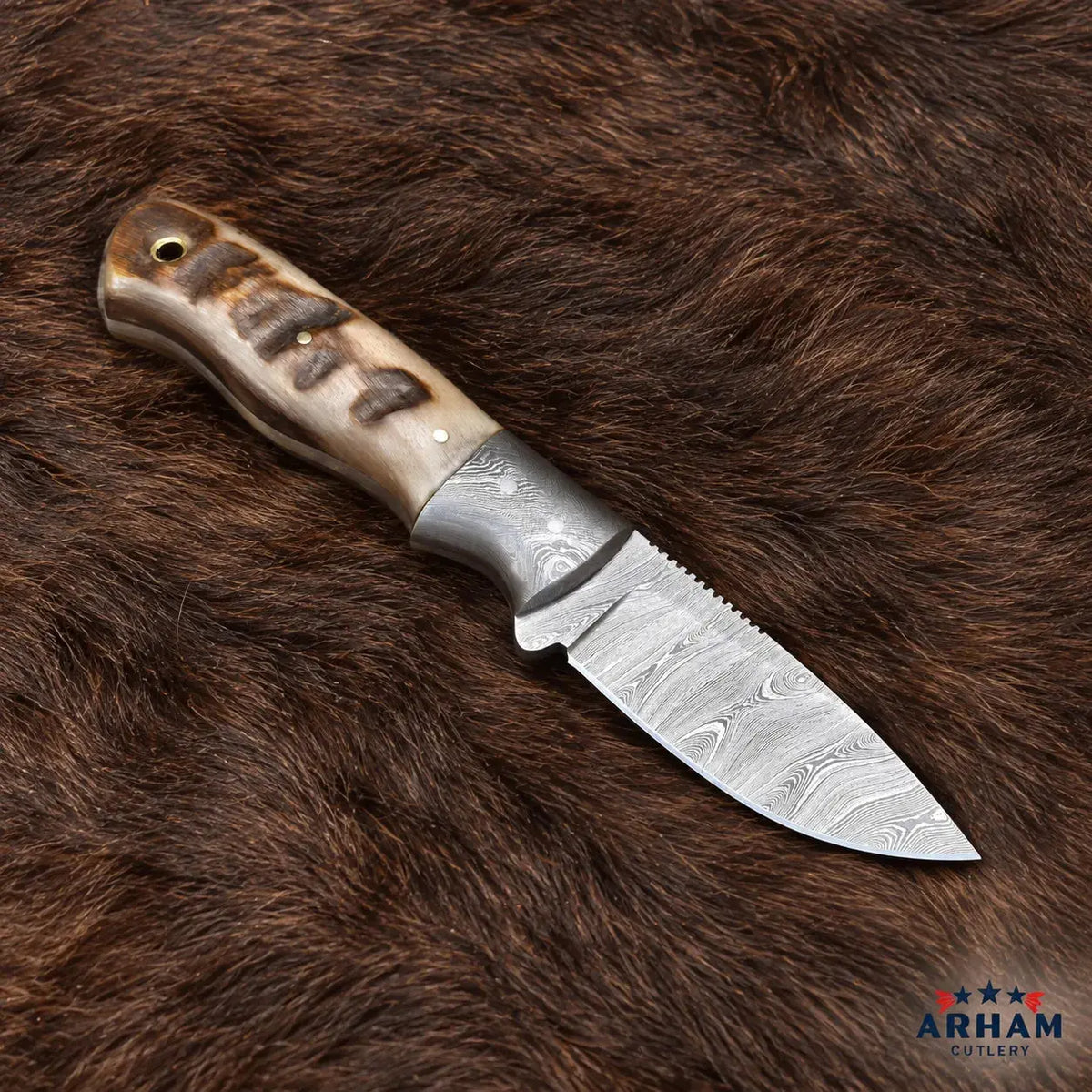 Ramhorn Bijou Damascus Hunting Knife – Ram Horn Handle Arham Cutlery