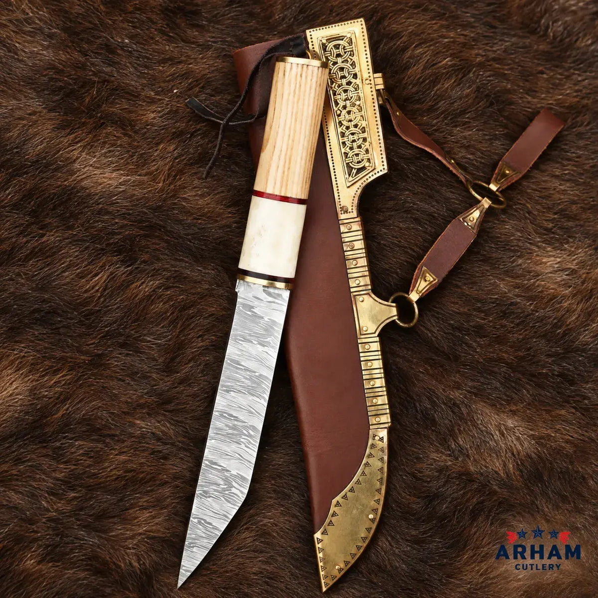Ravenback Viking Seax Knife – Broken Back Damascus & Bone Handle Arham Cutlery