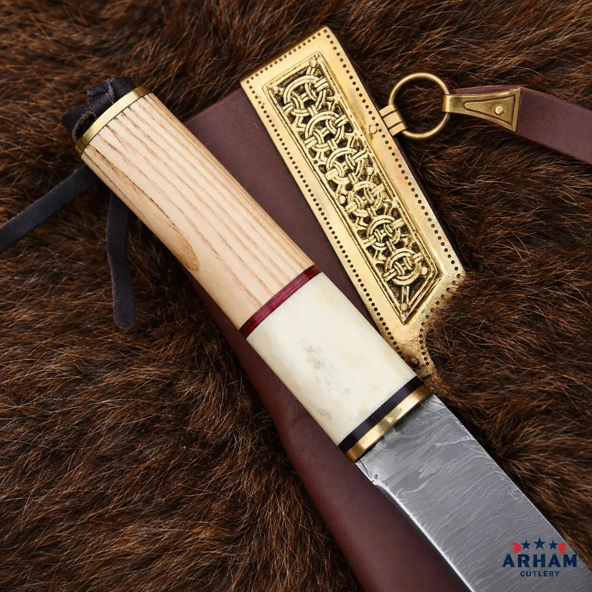 Ravenback Viking Seax Knife – Broken Back Damascus & Bone Handle Arham Cutlery