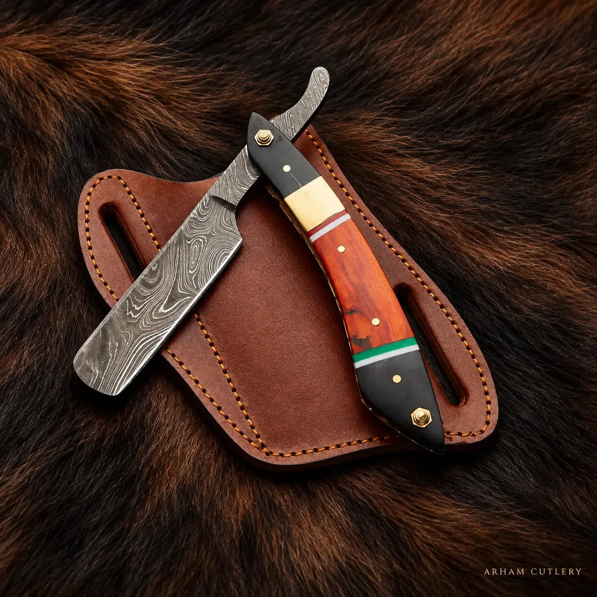 Ravenedge Shavecrest™ Damascus Steel Straight Razor Arham Cutlery