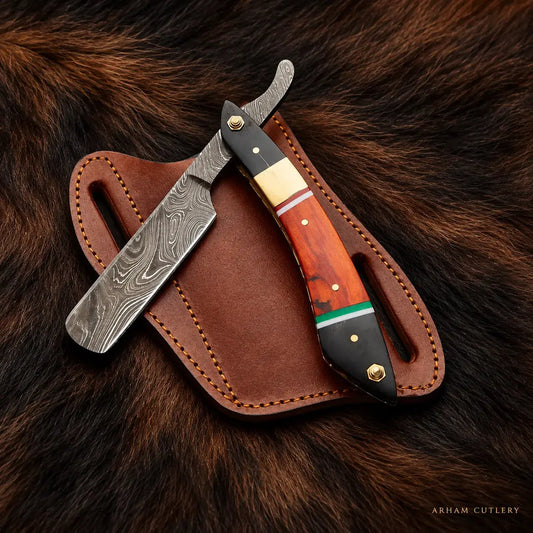 Ravenedge Shavecrest™ Damascus Steel Straight Razor Arham Cutlery