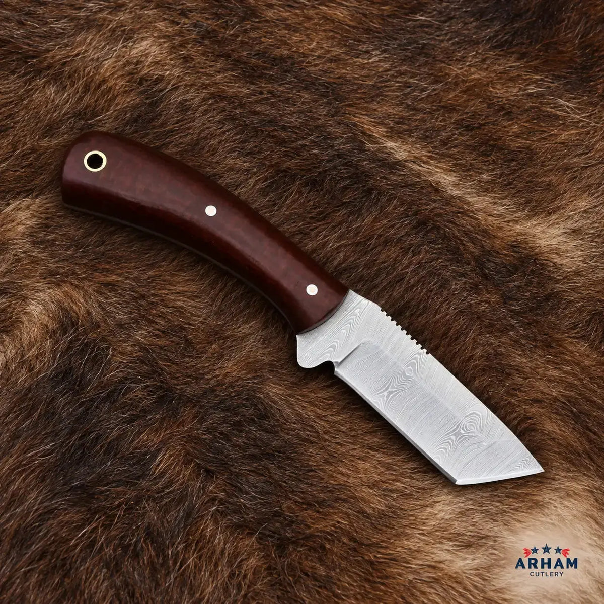 Scarlet Talon Damascus Tanto Knife – Red Burlap Micarta Handle Arham Cutlery