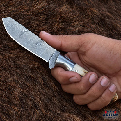 Redstag Svelte™ Damascus Skinning Knife – Stag Antler Handle Arham Cutlery