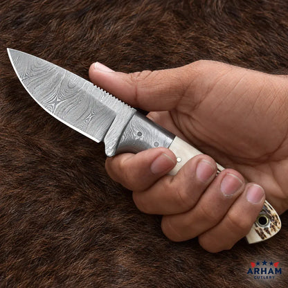 Redstag Bijou Damascus Hunting Knife – Red Stag Handle Arham Cutlery