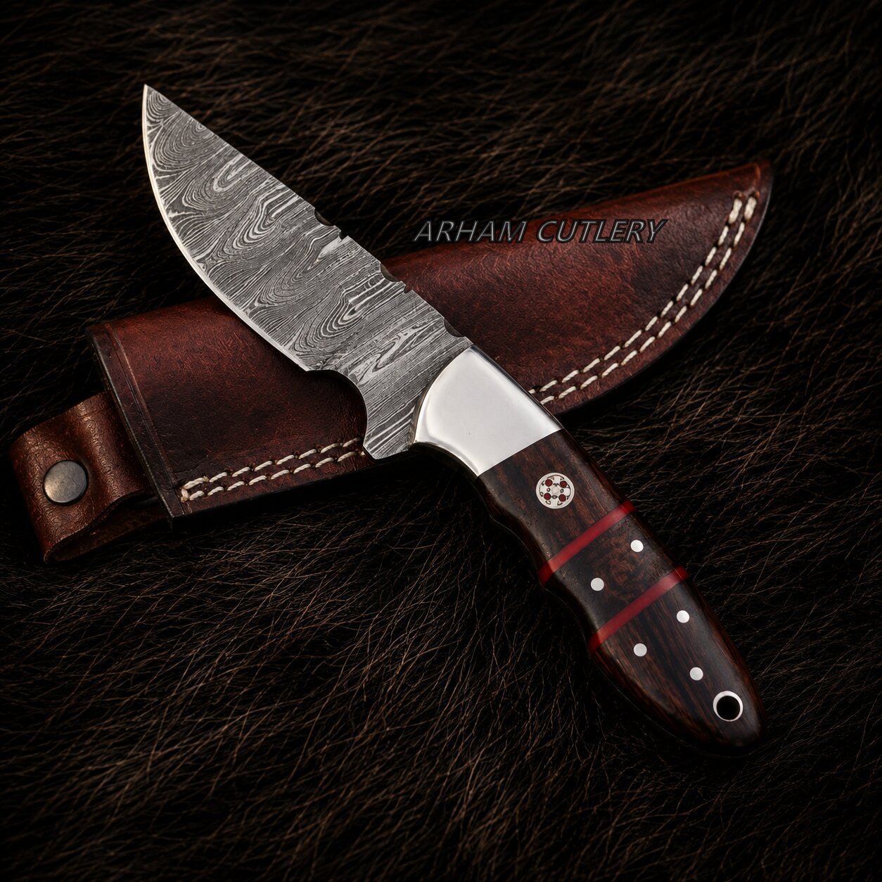 Roseforge Hunter Knife – 256-Layer Damascus & Rosewood Arham Cutlery