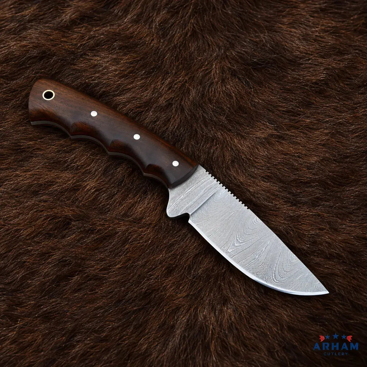 Rosewood Archcrest™ Damascus Hunting Knife – Rosewood Handle Arham Cutlery