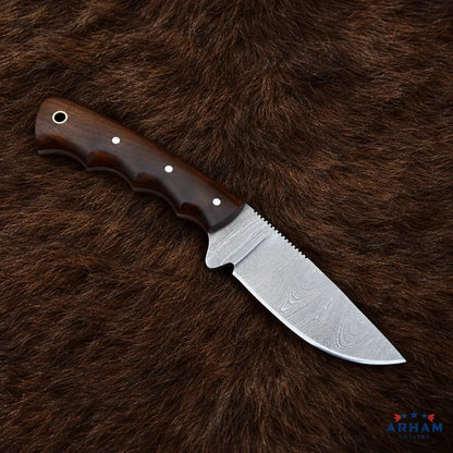 Rosewood Archcrest™ Damascus Hunting Knife – Rosewood Handle Arham Cutlery