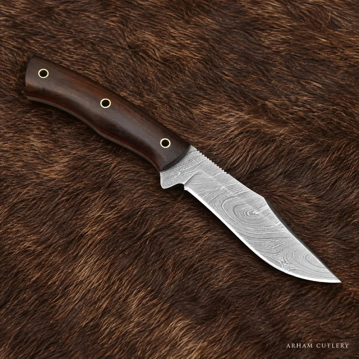 Rosewood Curvecrest™ Damascus Hunting Knife – 5" Blade Arham Cutlery