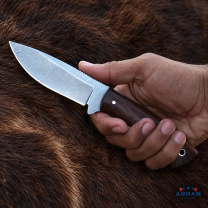Rosewood Bushcrest Damascus Bushcraft Knife – Rosewood Handle Arham Cutlery