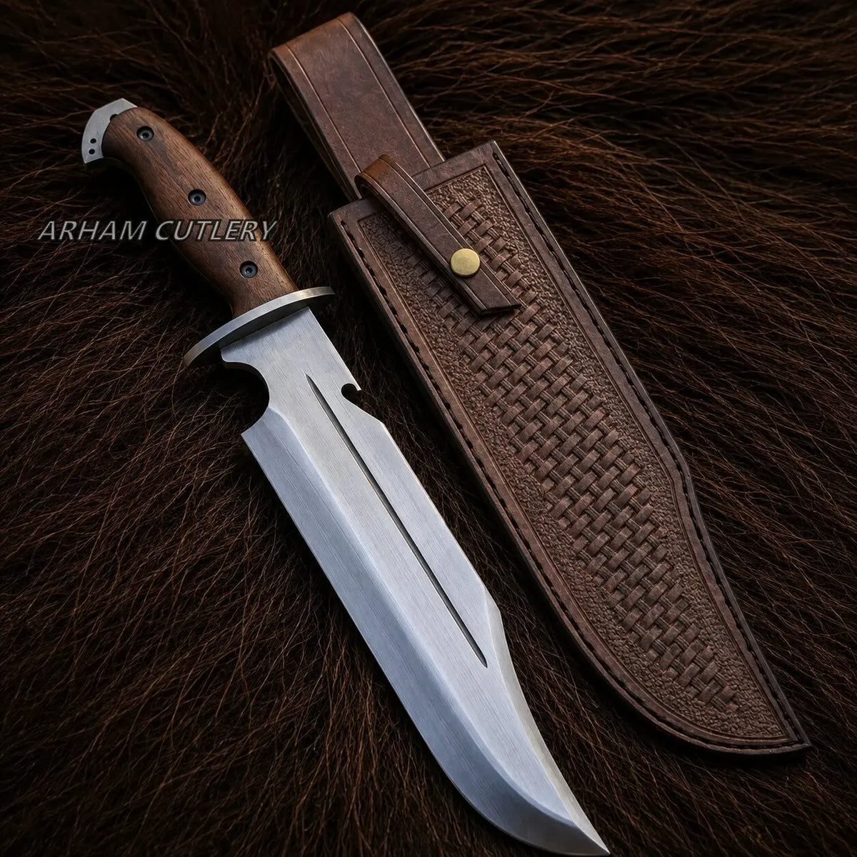 Rosewood Ironcrest Bowie Knife – D2 Steel & Rosewood Arham Cutlery
