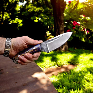 Handmade Fixed Blade Knife With Pine Cone Resin And Leather Sheath