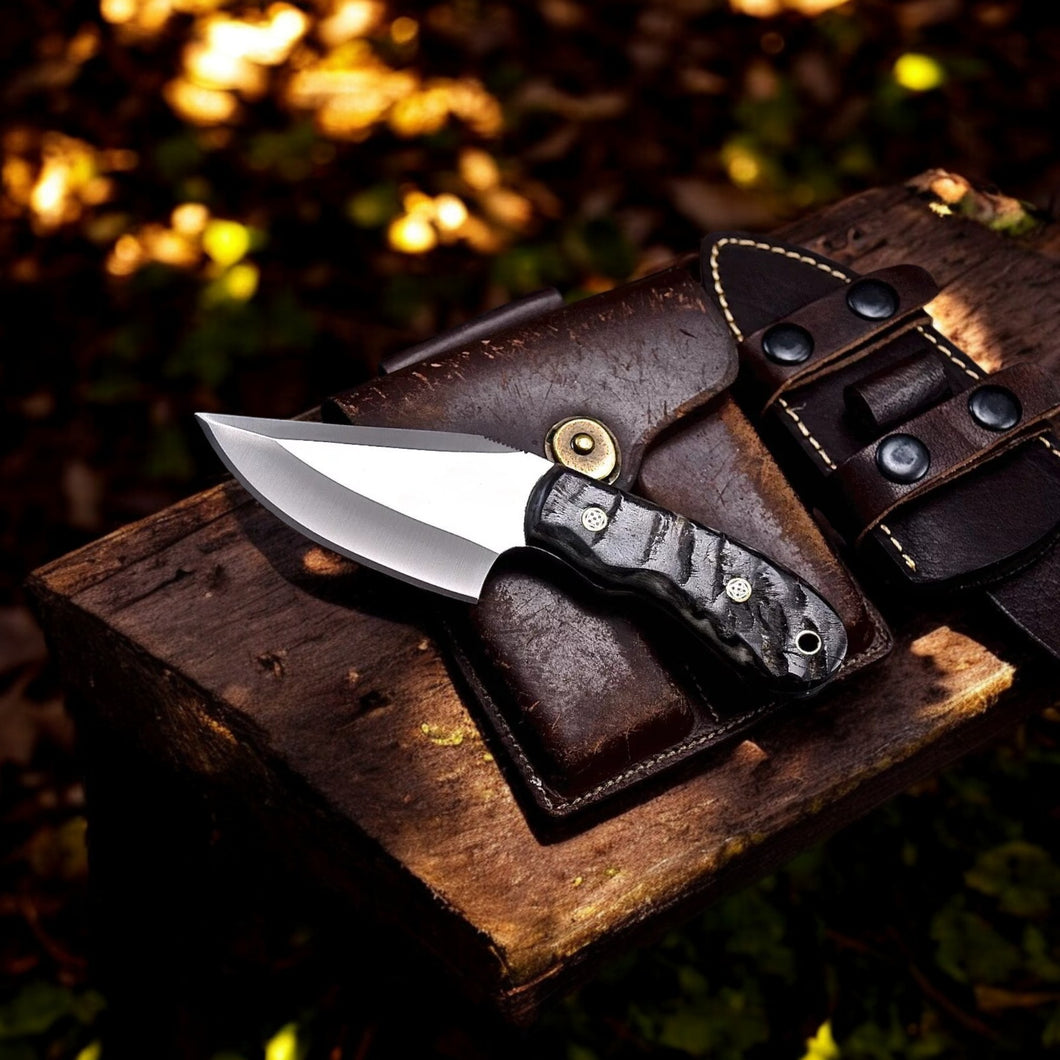 Best Skinning Knife with Ram Horn Scales and Leather Sheath