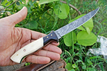 Cargar imagen en el visor de la galería, Custom Handmade Damascus Steel Fillet Knife with Wenge Wood and Bone Handle - 11-inch Overall Length&quot; - Arham Cutlery
