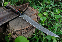 Cargar imagen en el visor de la galería, Custom Handmade Damascus Steel Fillet Knife with Wenge Wood and Buffalo Horn Handle - Arham Cutlery
