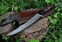 Lade das Bild in den Galerie-Viewer, Custom Handmade Damascus Steel Fillet Knife with Wenge Wood and Buffalo Horn Handle - Arham Cutlery
