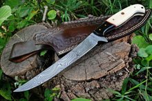 Cargar imagen en el visor de la galería, Custom Handmade Damascus Steel Fillet Knife with  Wood and Bone Handle - Arham Cutlery
