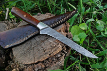 Lade das Bild in den Galerie-Viewer, Custom Handmade Damascus Steel Fillet Knife with Rose Wood and Steel Bolster Handle - Arham Cutlery
