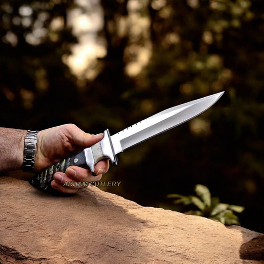 Handmade ATS 34 Custom Sheep Horn Camel Bone Sub Hilt Hunting  Knife