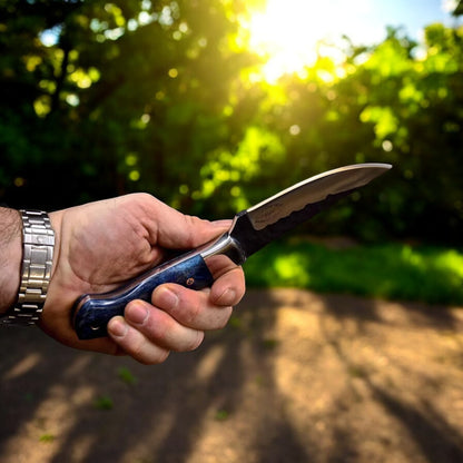 Handmade Fixed Blade Knife With Camel Bone Scales and Leather Sheath