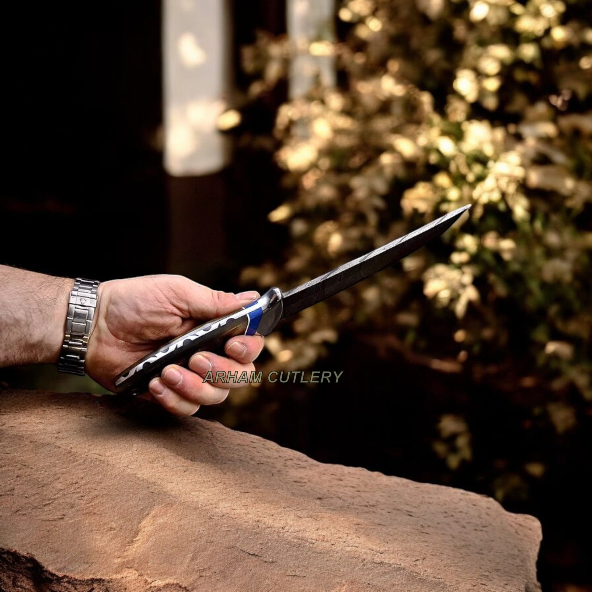 Handmade Damascus Steel Hunting Knife With Leather Sheath