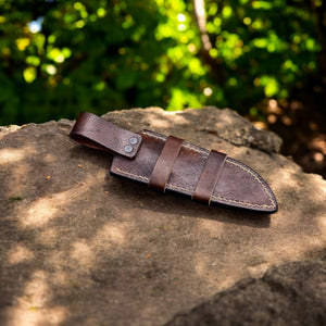 Handmade Fixed Blade Knife With Camel Bone Scales and Leather Sheath